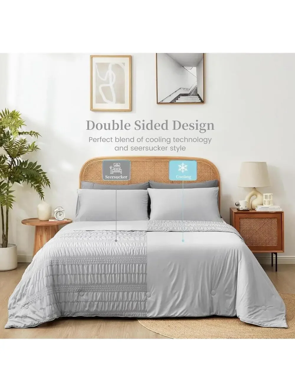 NEW  COZY BLISS Gray Seersucker King Size Cooling comforter